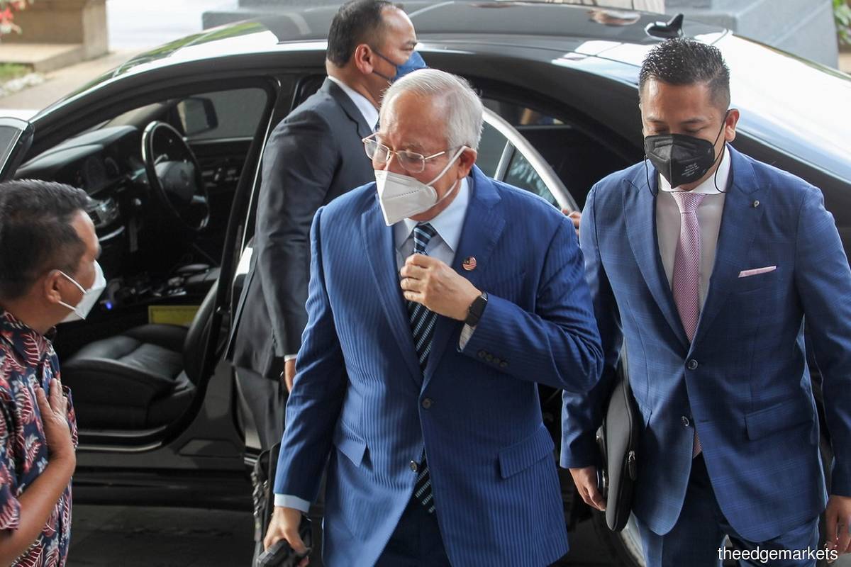 Datuk Seri Najib Tun Razak arrives at the Kuala Lumpur Court Complex for his 1MDB-Tanore trial on Tuesday, March 22, 2022. (Photo by Shahrill Basri/The Edge)